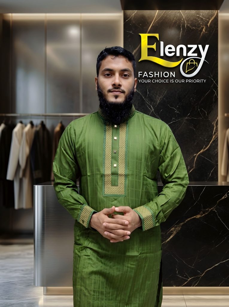 Vibrant Green Festive Panjabi with Contrast Embroidery