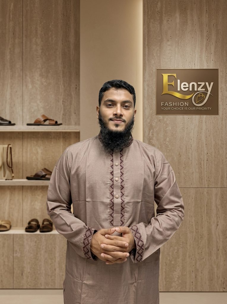 Elenzy Earthy Mocha Brown Premium Ethnic Panjabi ব্রাউন কালার পাঞ্জাবি।
